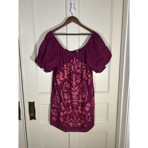 Free People Dresses & Skirts - Free People Floral Embroidered Off Shoulder Fiona Shift Dress Womens Size Large